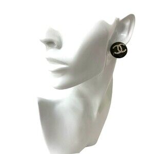 CHANEL Vintage Black Logo Earrings